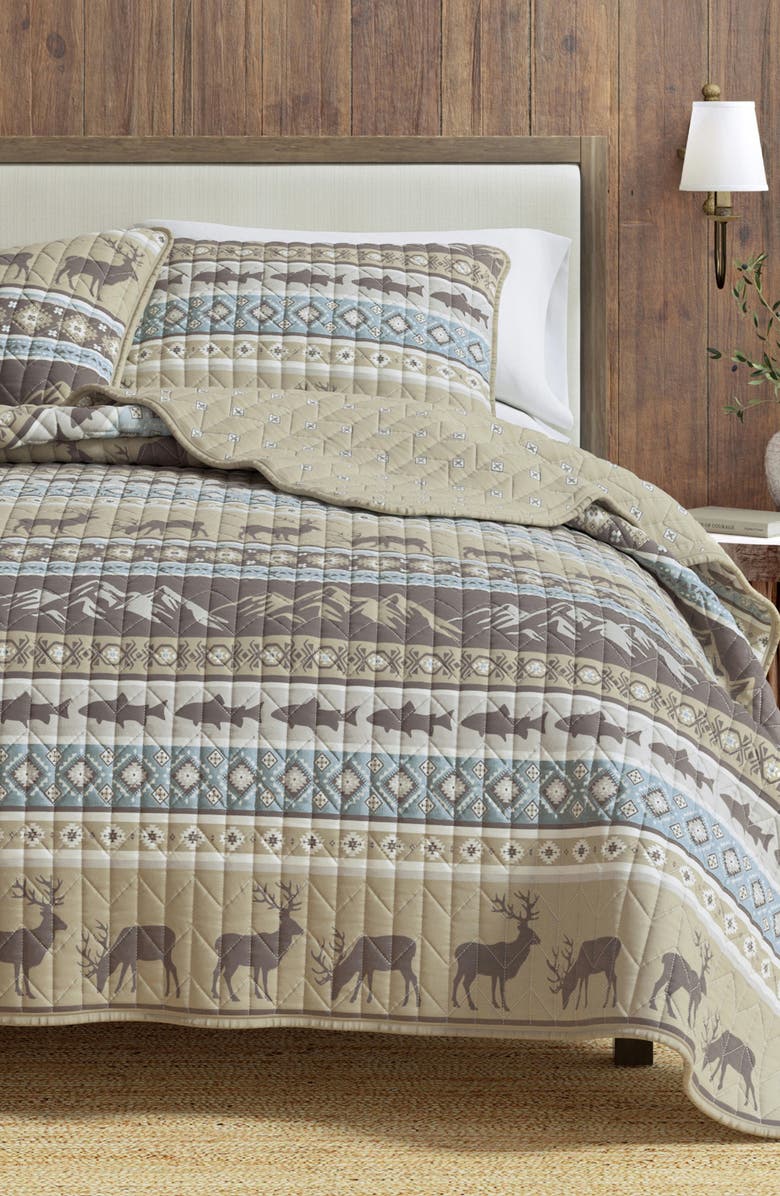 Woven & Weft Wildlife Patchwork Quilt Set, Main, color, Rustic Lodge Stripes
