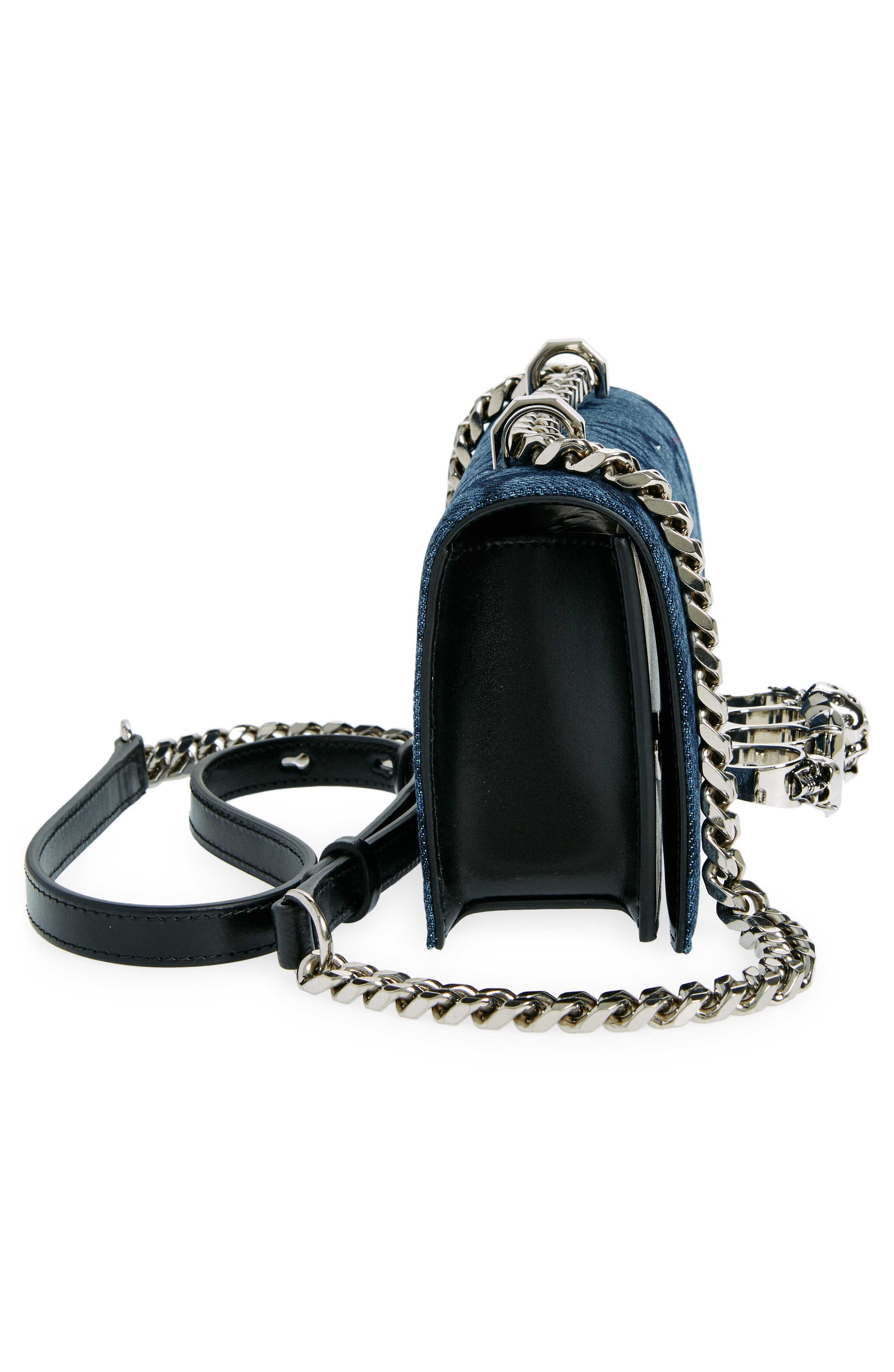 McQueen Jeweled Denim Shoulder Bag, Alternate, color, 
