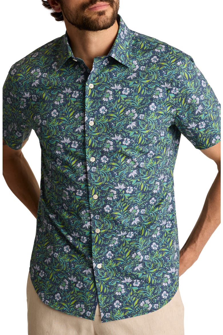 Riviera Floral Short Sleeve Stretch Cotton Poplin Button-Up Shirt, Main, color, MOK FLORAL C26