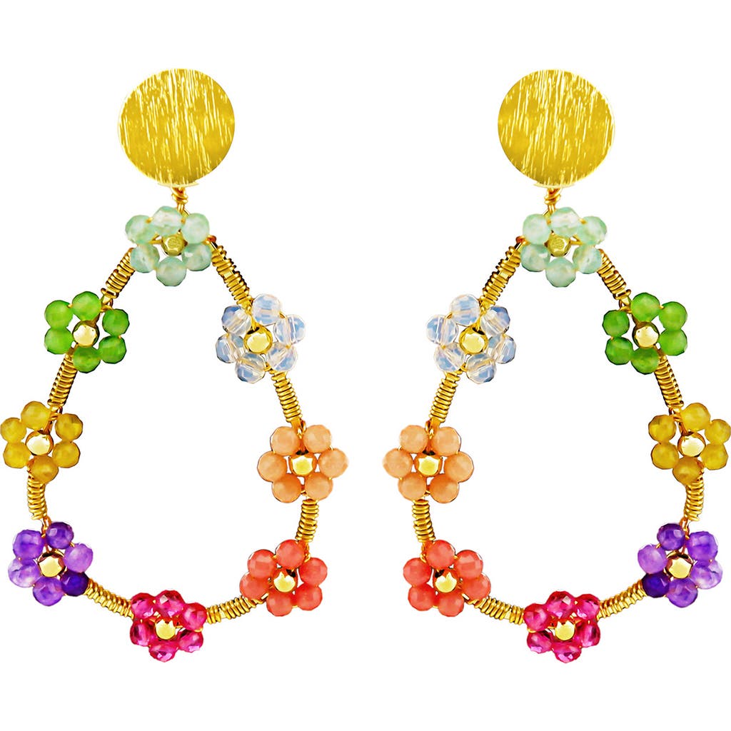 Panacea Crystal Flower Teardrop Drop Earrings In Gold Multi