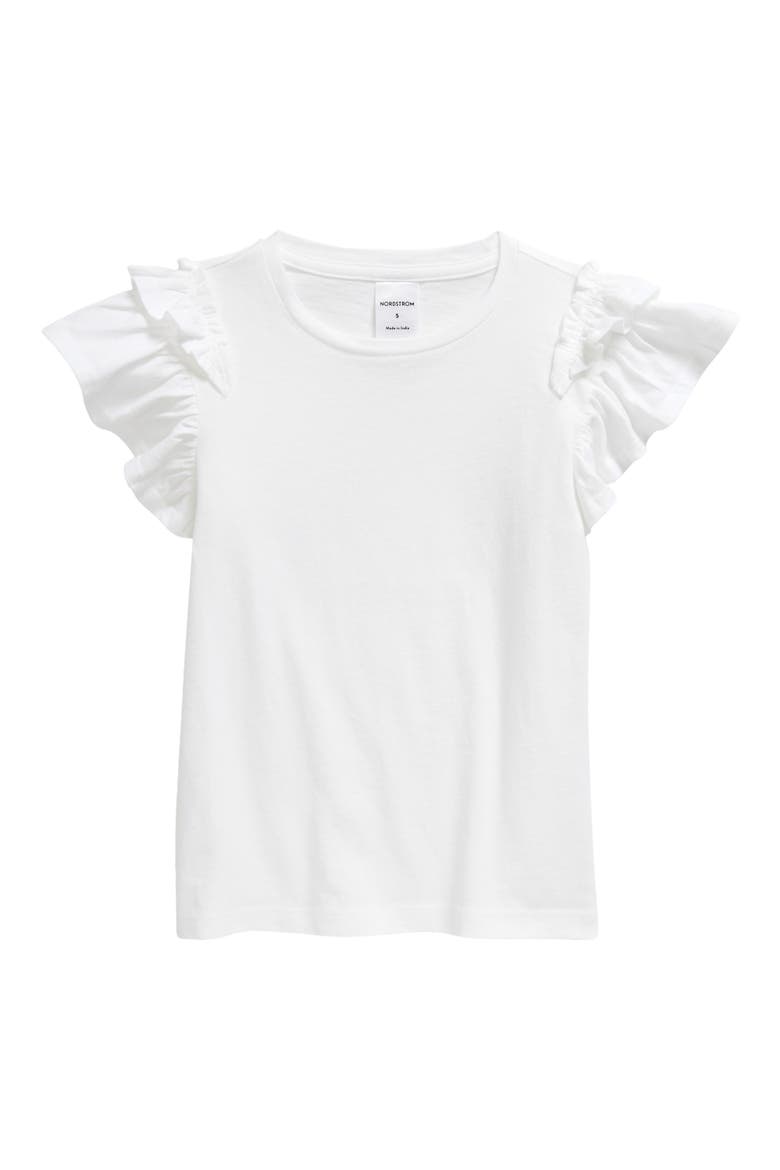Kids' Flutter Sleeve Cotton T-Shirt, Main, color, WHITE