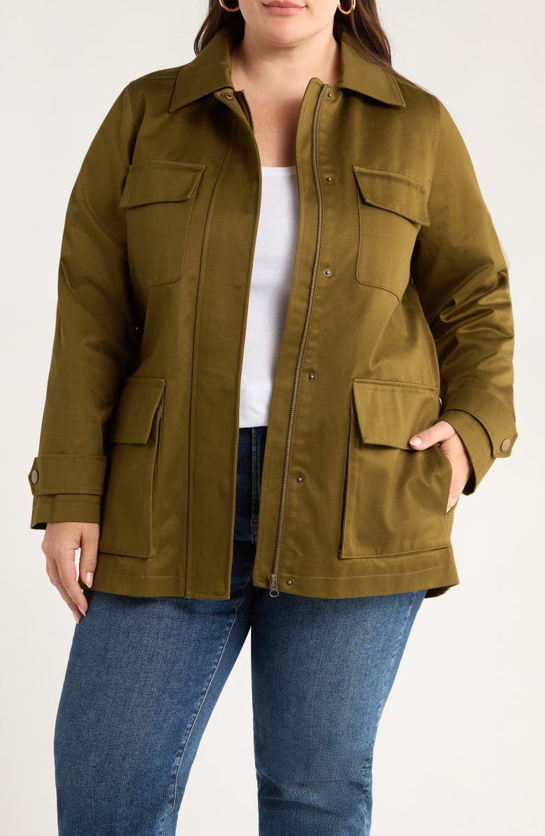 Caslon<sup>®</sup> Utility Cotton Trench Coat, Main, color, Olive Dark