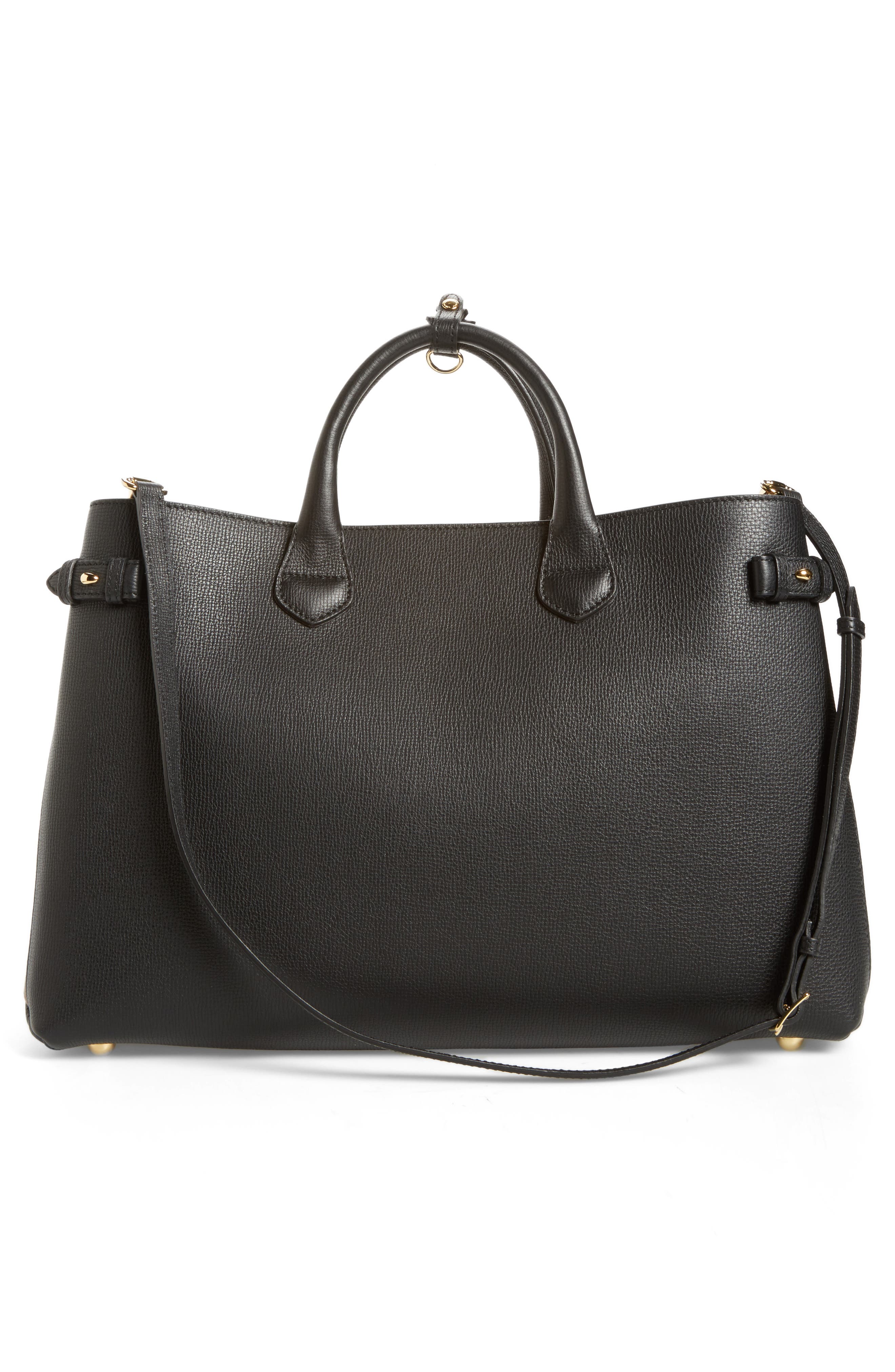 Burberry Large Banner - Derby House Check Calfskin Leather Tote, Alternate, color, 