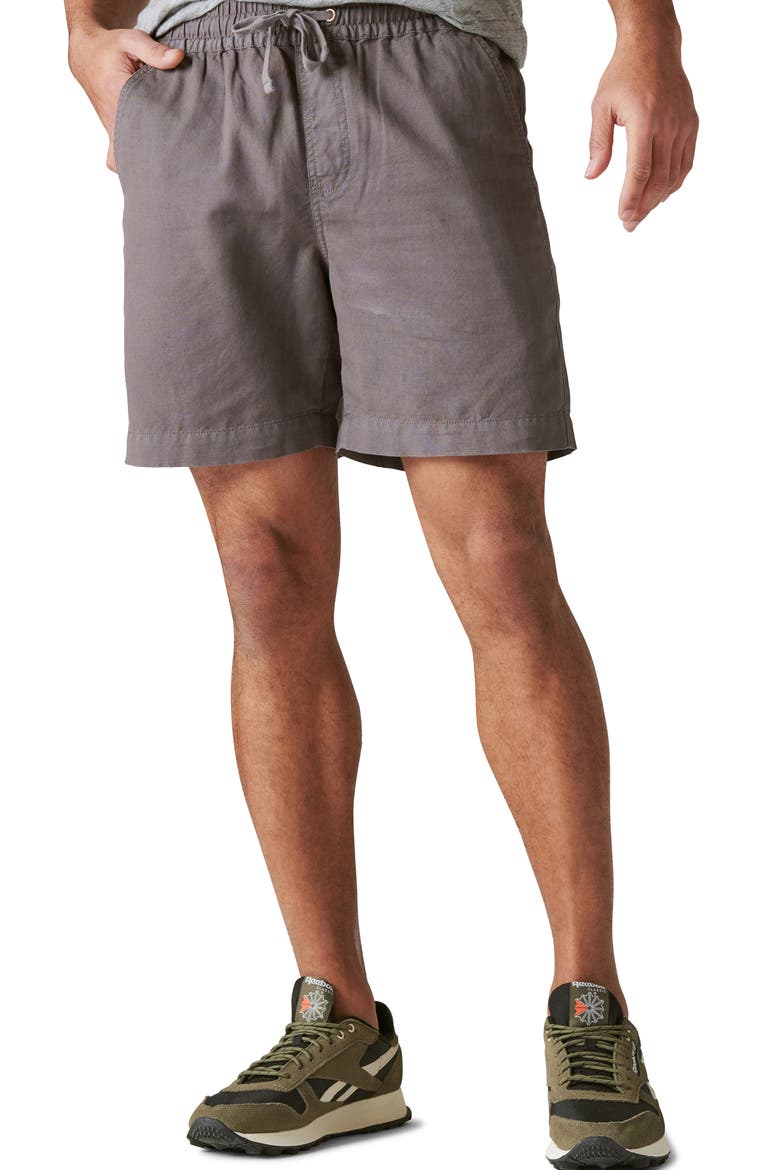 Drawstring Waist Cotton & Linen Short, Main, color, BLACKENED