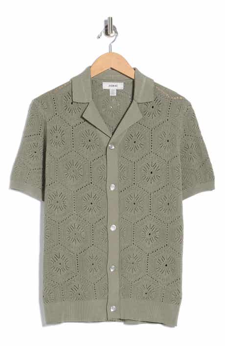 JASON WU Pointelle Knit Short Sleeve Button-Up Shirt