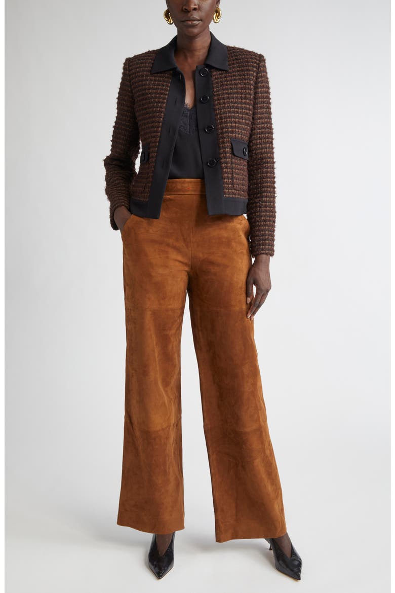 Crepe Cady Trim Tweed Jacket, Alternate, color, MOCHA/ BLACK