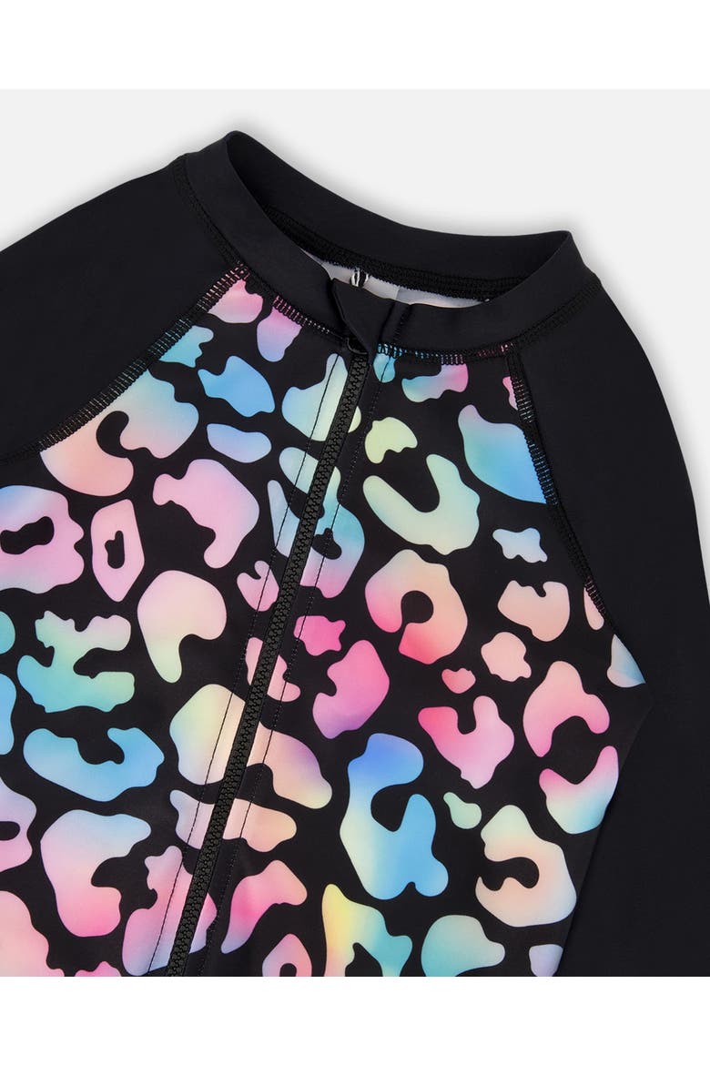 One-Piece Long Sleeve Leopard Rashguard, Alternate, color, Black Leopard Print