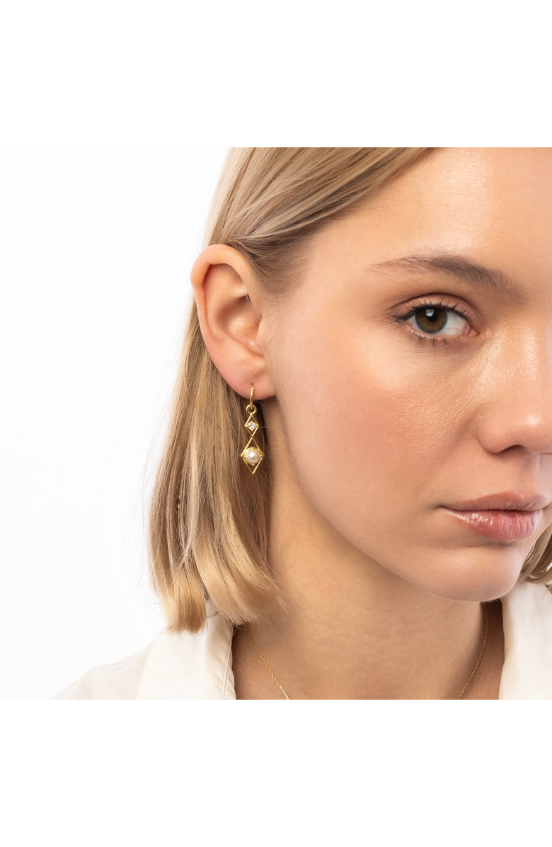 Spero London Sterling Silver Rhombus 3D Pearl Earrings, Alternate, color, Gold