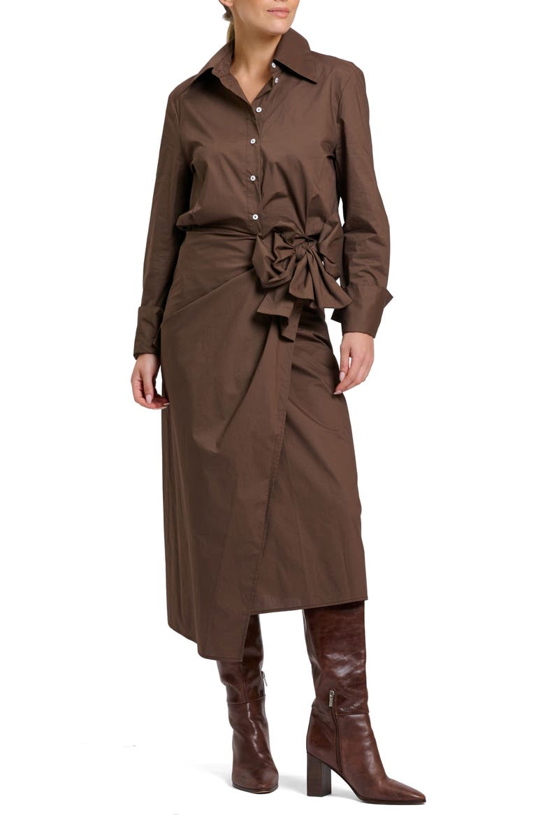 Talita Wrap Tie Waist Midi Shirt Dress, Main, color, CHOCOLATE