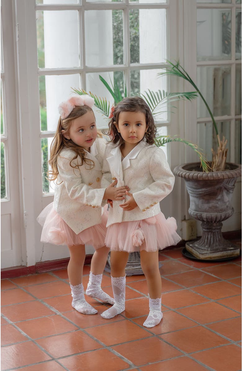 Petite Maison Kids Lace Overlay Blazer, Alternate, color, White