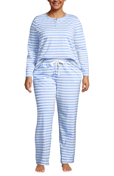Plus Size Knit 2 Piece Pajama Set - Long Sleeve Top and Pants