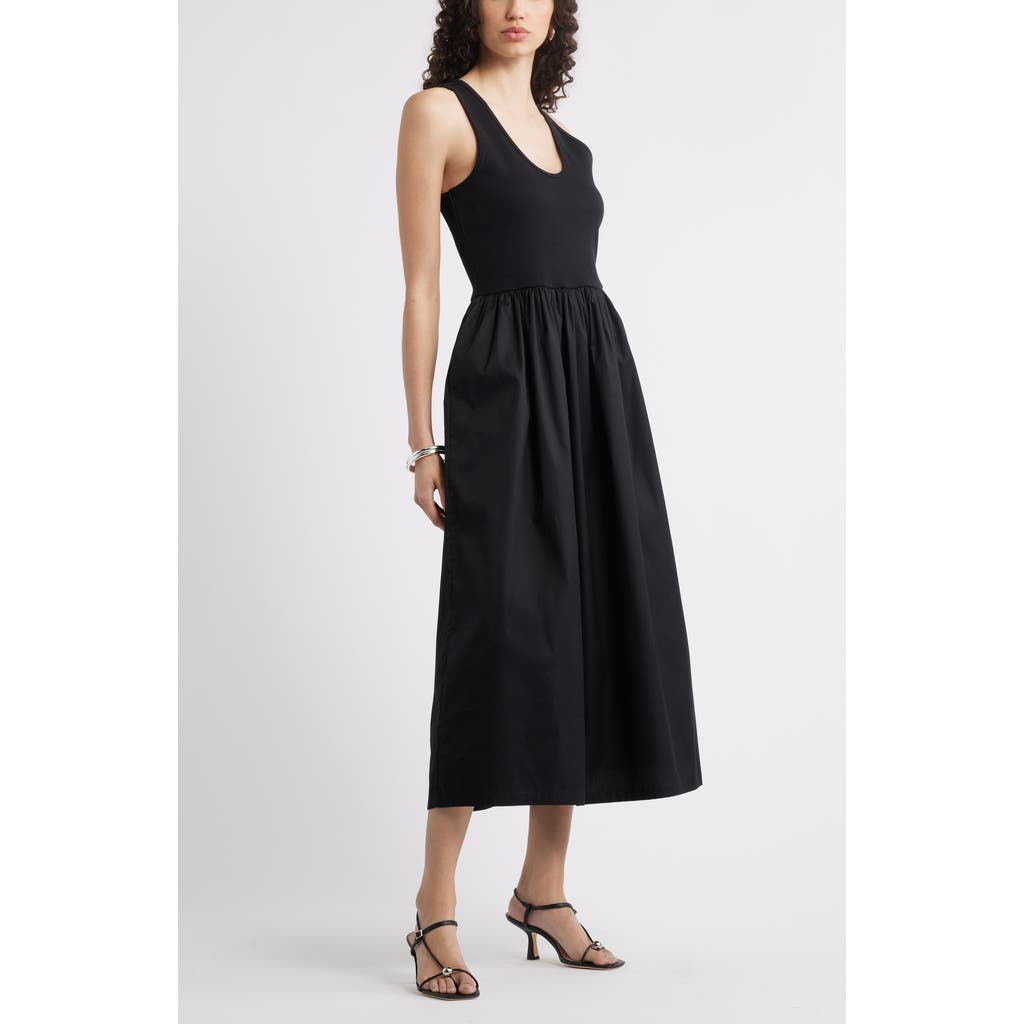 Nordstrom Mixed Media Stretch Cotton Tank Maxi Dress In Black