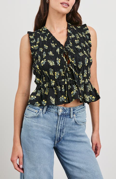 Martine Floral Smocked Ruffle Crop Top