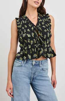Rails Martine Floral Smocked Ruffle Crop Top