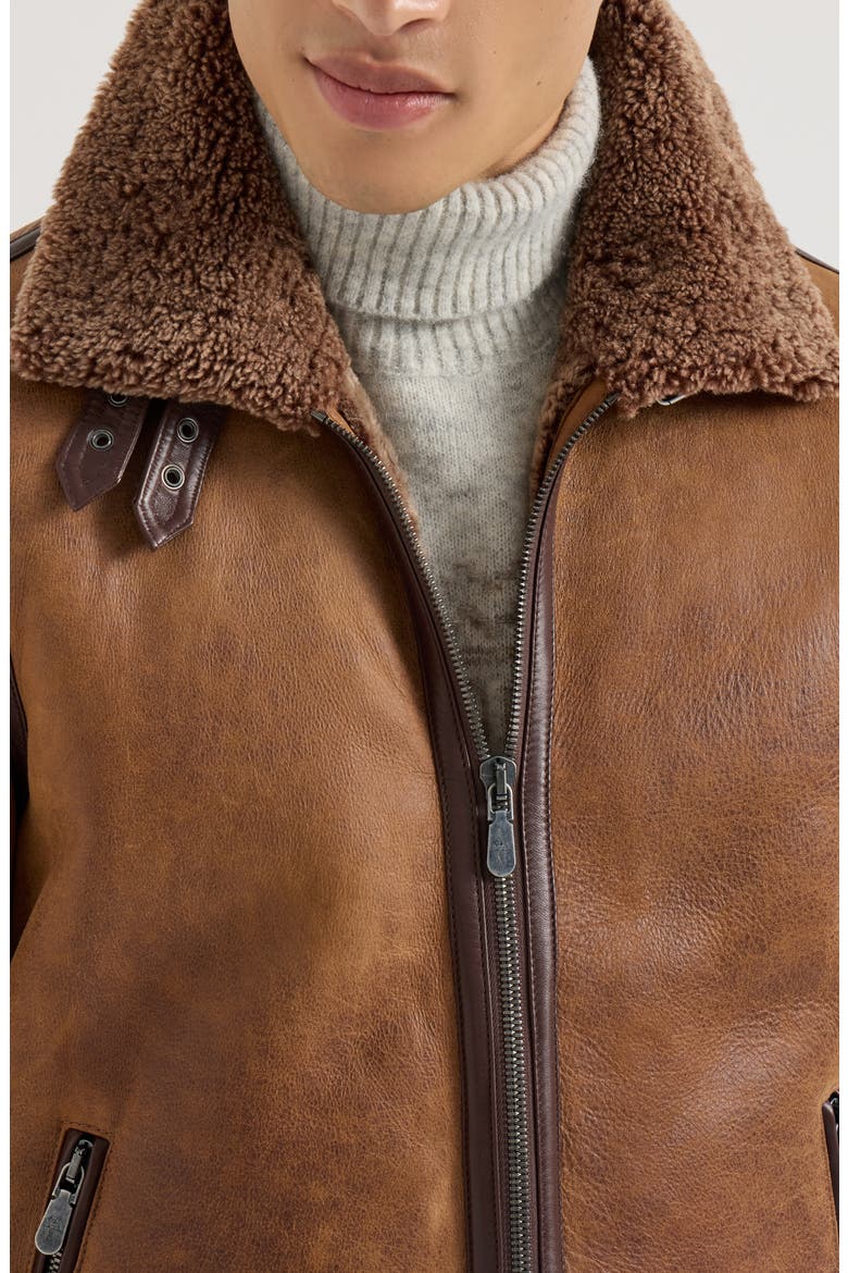 Vintage-effect shearling aviator jacket, Alternate, color, Light Brown