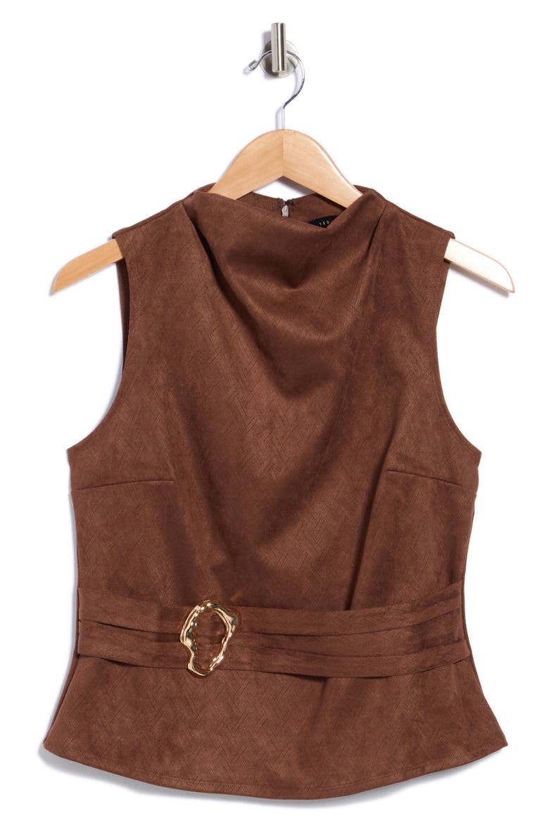 Belted Faux Suede Shell, Alternate, color, MAPLE SYRUP