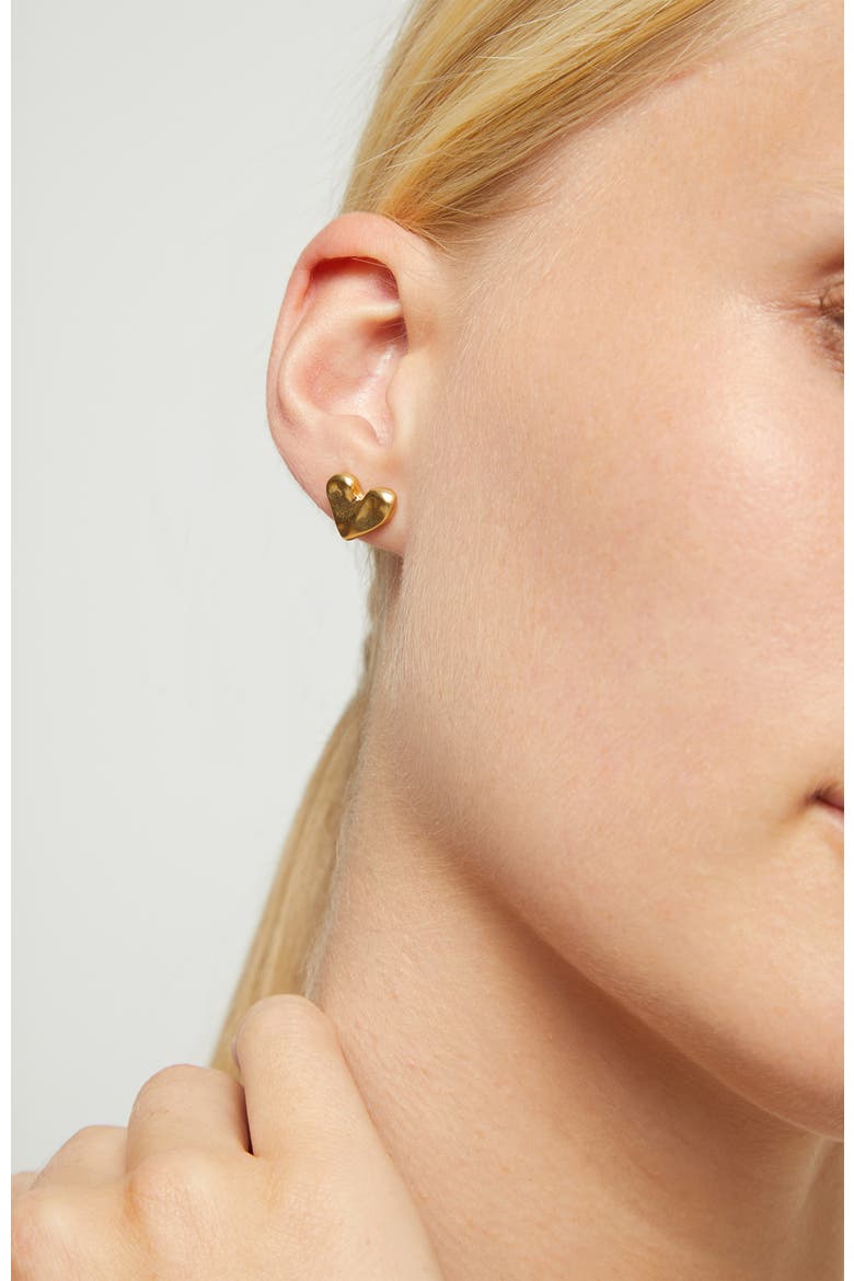Heart Stud Earrings Plated in 18K Gold, Alternate, color, Gold