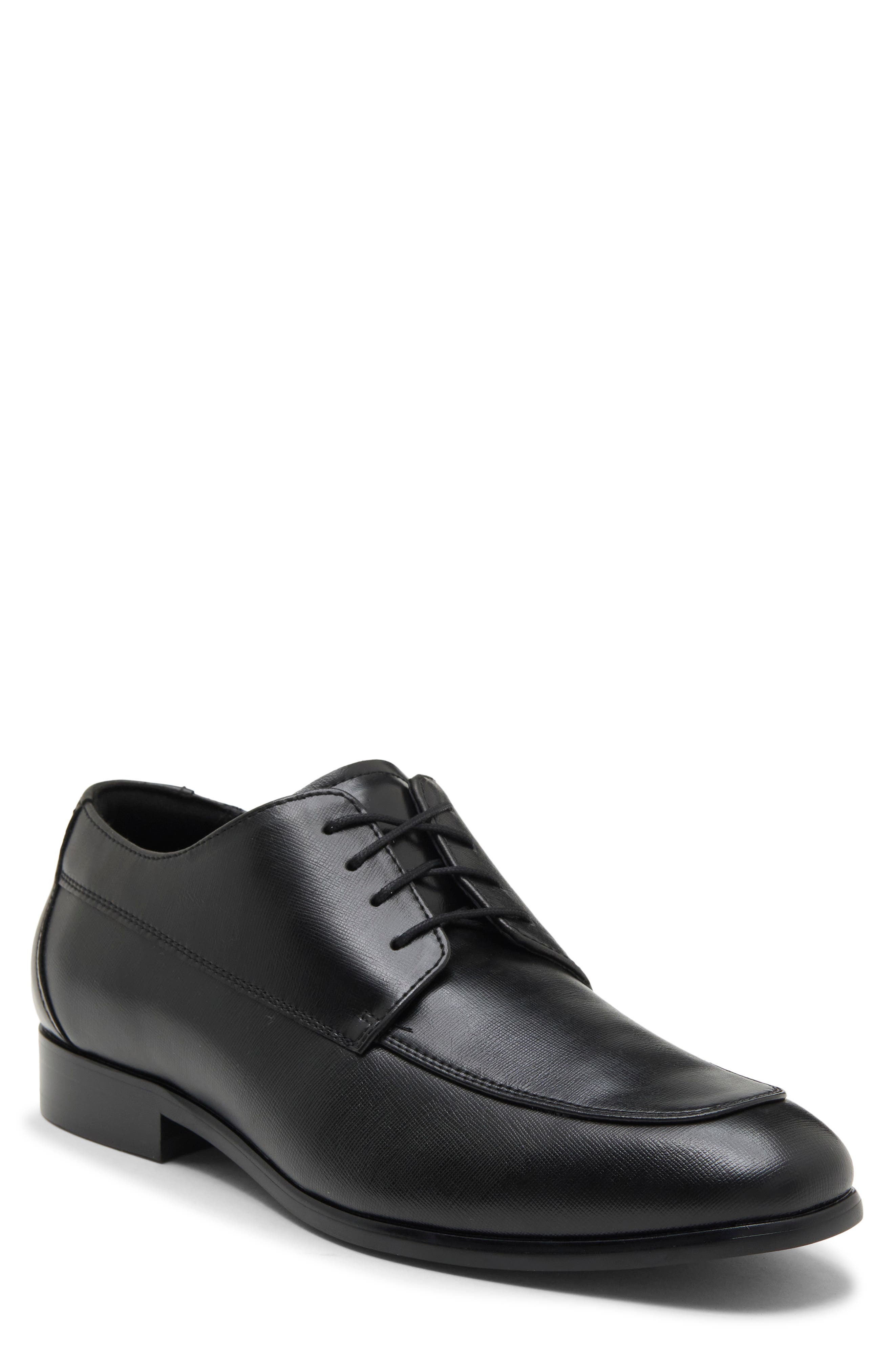 Graysn Faux Leather Plain Toe Derby, Main, color, BLACK