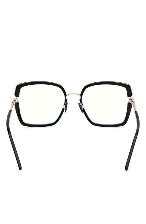 Shop Tom Ford 55mm Square Blue Light Blocking Optical Glasses In Black Rose Gold/t Logo
