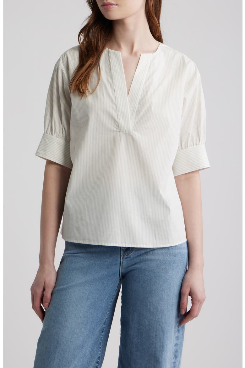 Stripe Split Neck Organic Cotton Popover Top video