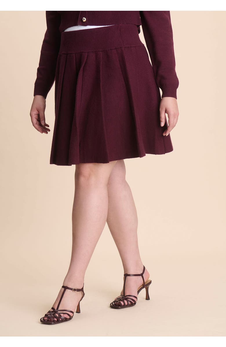 ELOQUII Pleated Sweater Mini Skirt, Alternate, color, Burgundy