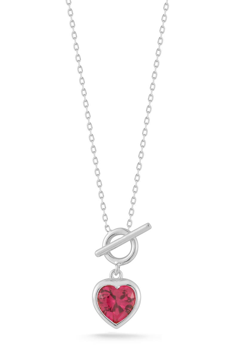 Cubic Zirconia Heart Toggle Pendant Necklace, Main, color, SILVER/ RED