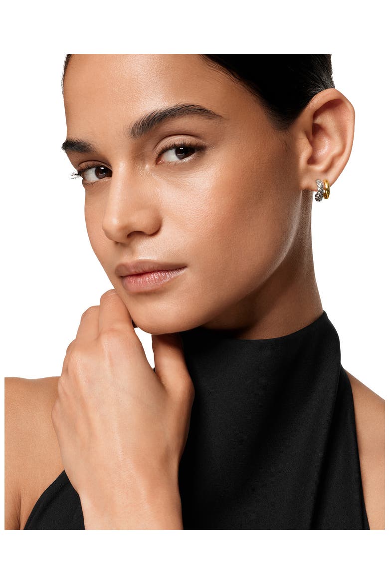 DY Mercer® Double Hoop Huggie Earrings in Sterling Silver with 18K Yellow Gold, 7.8mm, Alternate, color, SILVER/ GOLD