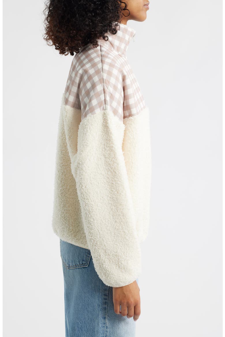 Gingham Aria Colorblock Quarter Zip Pullover, Alternate, color, CREAM