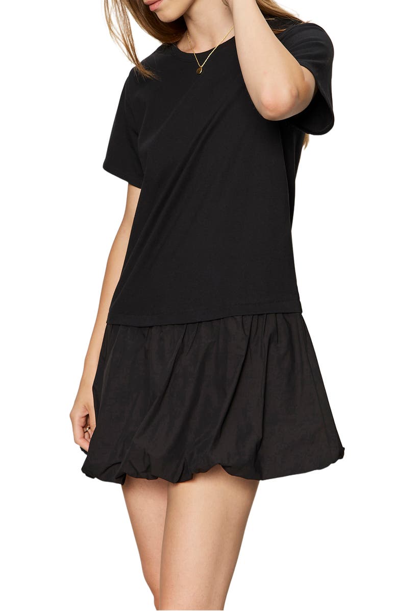Sanctuary For Keeps Mixed Media Bubble Hem Cotton T-Shirt Minidress, Alternate, color, Black
