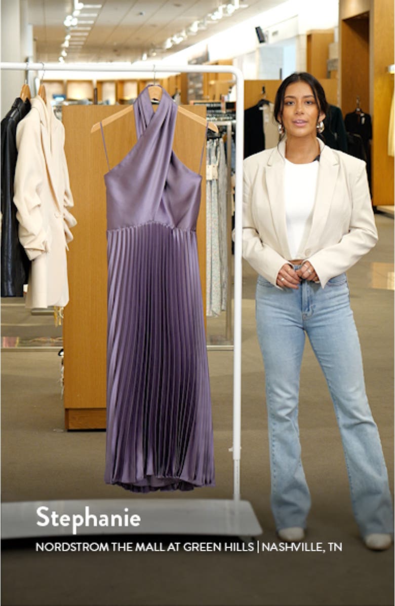 Pleat Halter Satin Gown, sales video thumbnail