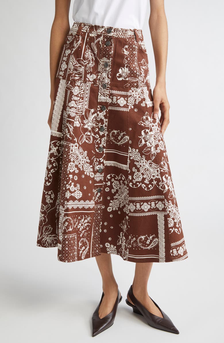 Cinq à Sept Print A-Line Midi Skirt, Main, color, Dark Sepia