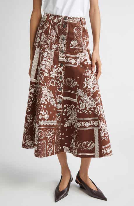 Cinq à Sept Print A-Line Midi Skirt