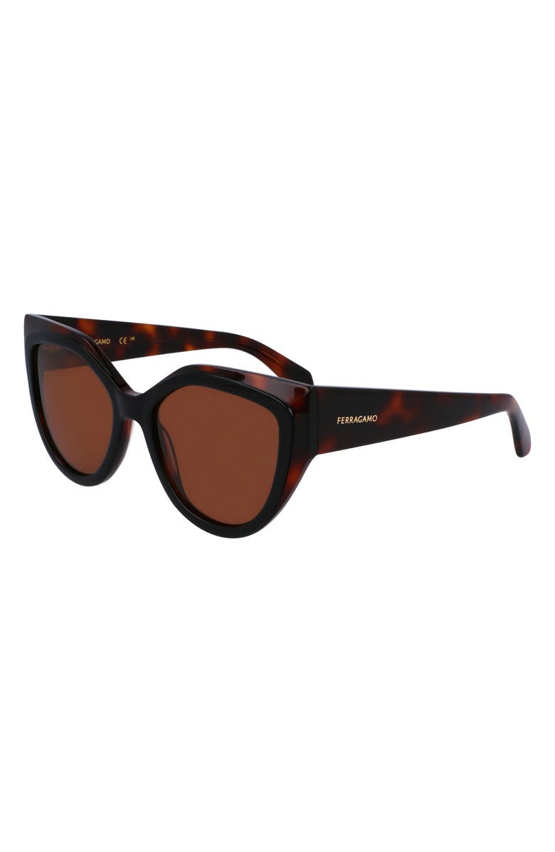 FERRAGAMO Classic Logo 53mm Cat Eye Sunglasses, Alternate, color, Tortoise/ Black