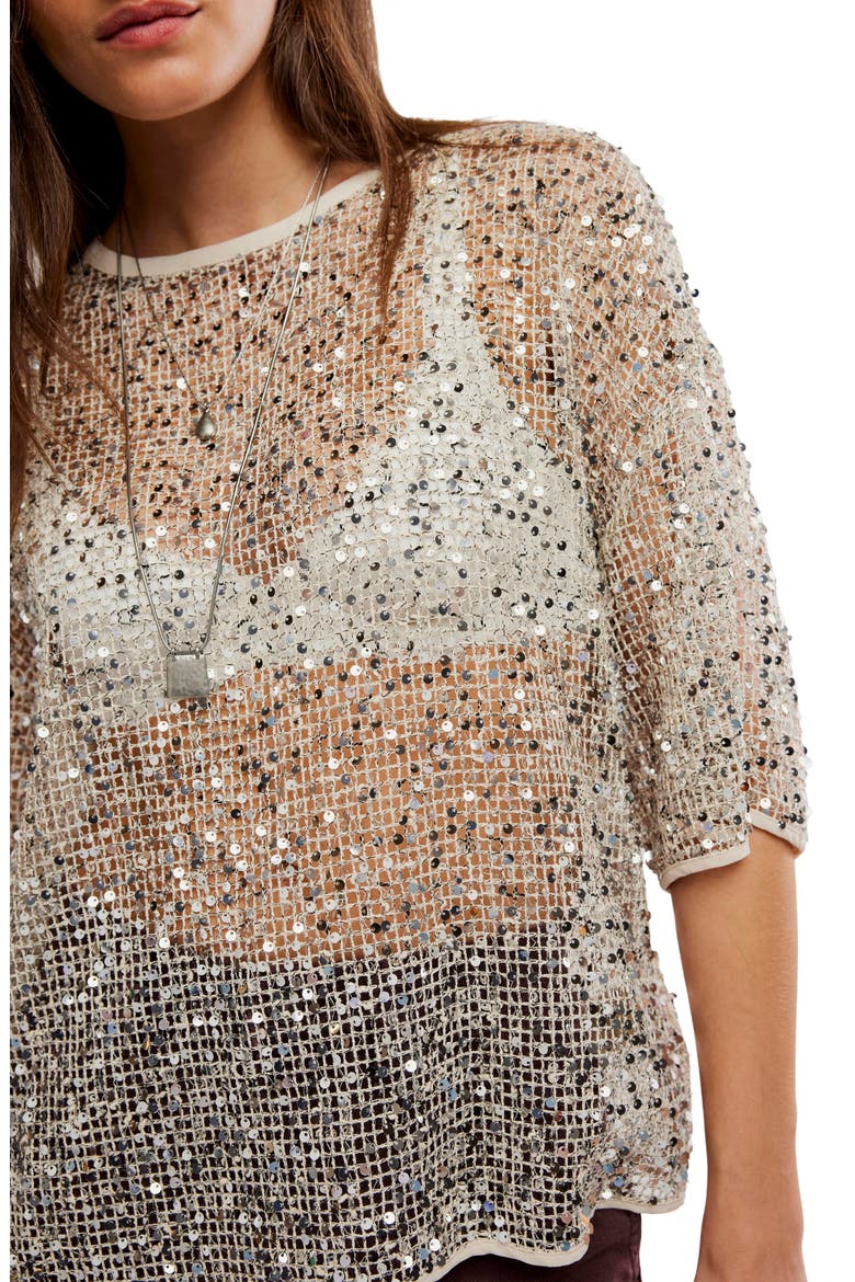 Calypso Sequin Open Knit T-Shirt, Alternate, color, MORNING OAT