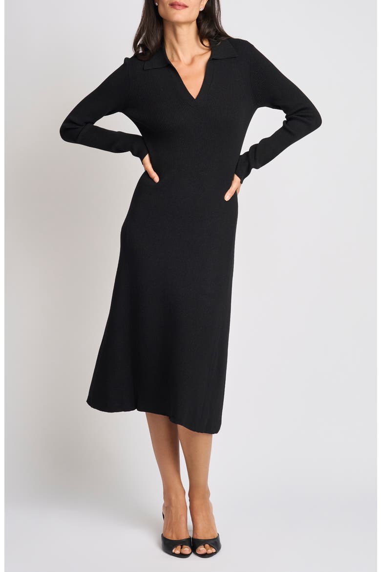 Johnny Collar Midi Sweater Dress, Main, color, RICH BLACK