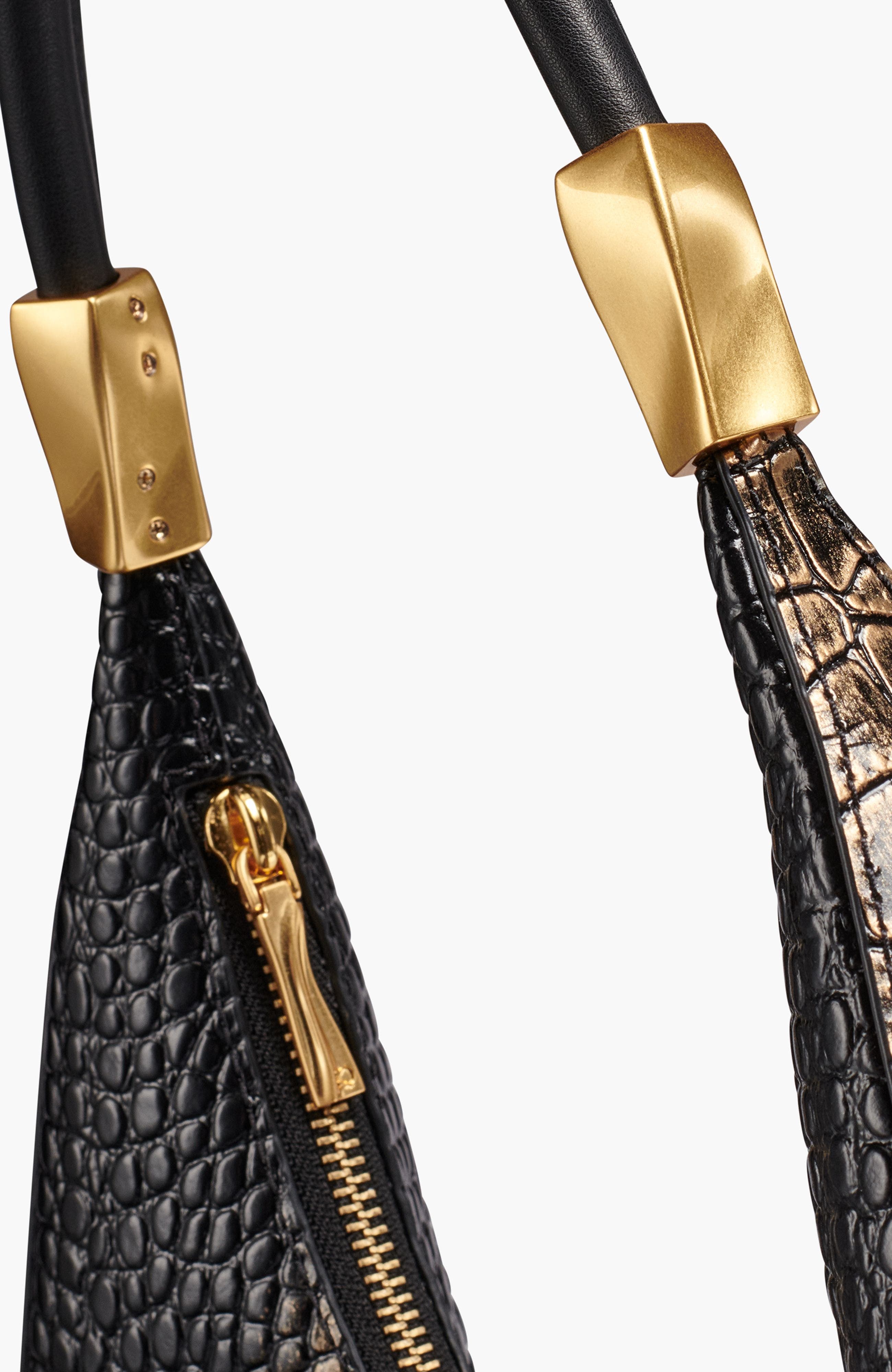 Quogue Shoulder Bag, Alternate, color, Black/Gold Crocodile