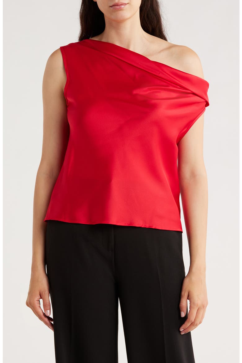 One-Shoulder Satin Tank, Main, color, RED