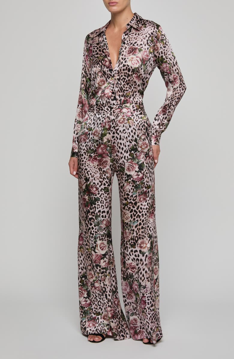 L'AGENCE Pilar Silk Wide Leg Pants, Alternate, color, Multi Small Rose Cheetah
