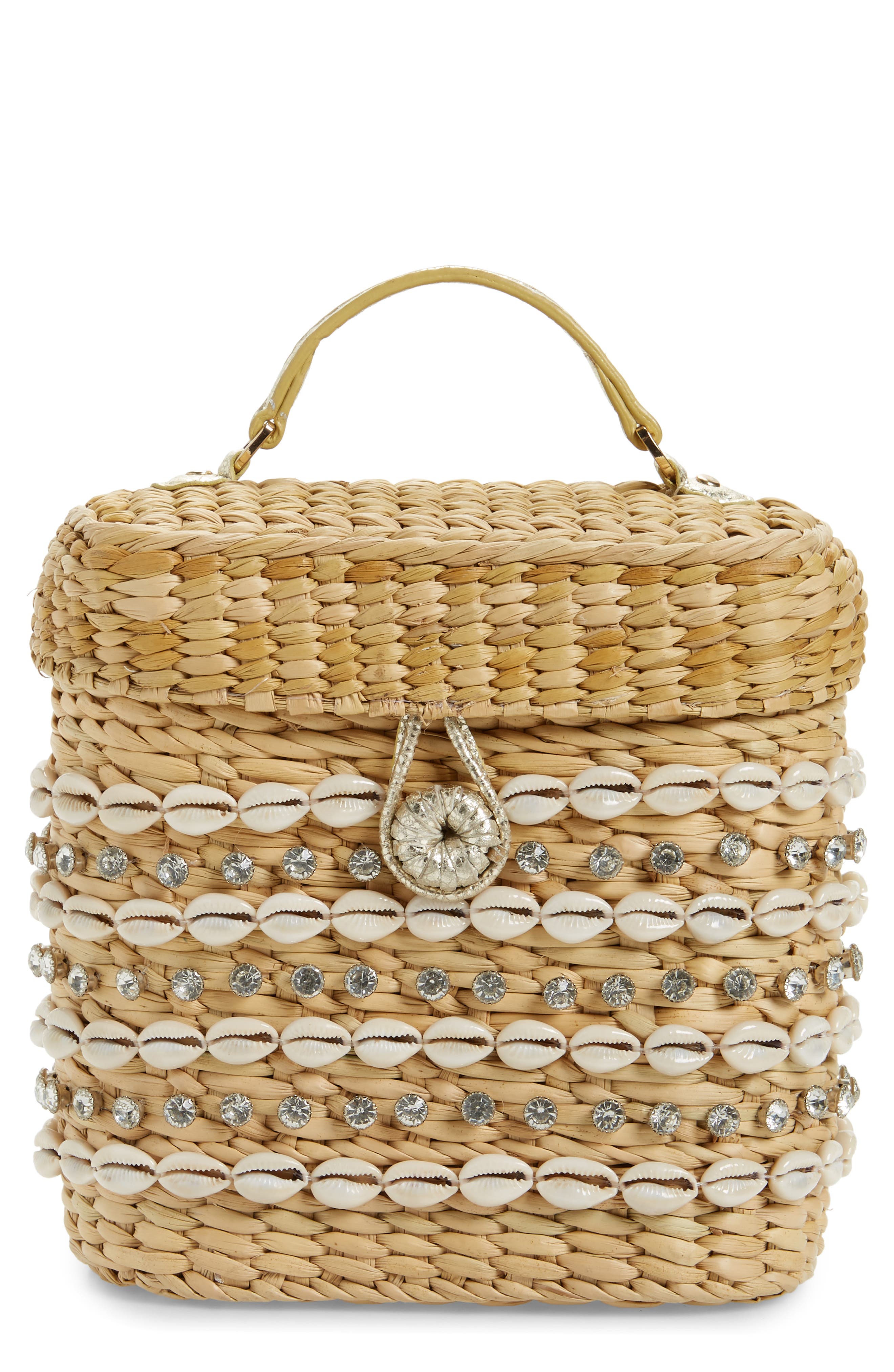 The Ashleigh Canteen Woven Clutch, Main, color, NATURAL/ CLEAR BLING