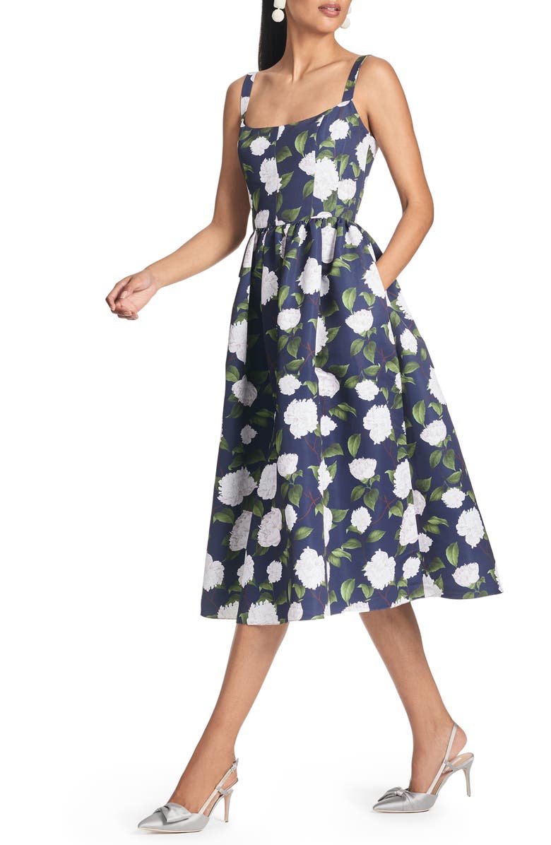 Sachin & Babi Olena Floral Mikado Midi Cocktail Dress, Alternate, color, 