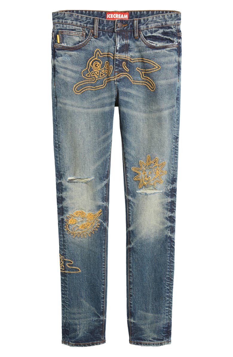ICECREAM Perimeter Embroidered Ripped Jeans, Alternate, color, 