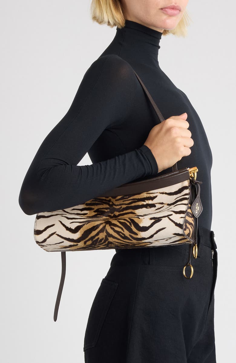 Alaïa Medium Le Click Tiger Print Genuine Calf Hair East/West Shoulder Bag, Alternate, color, Naturel