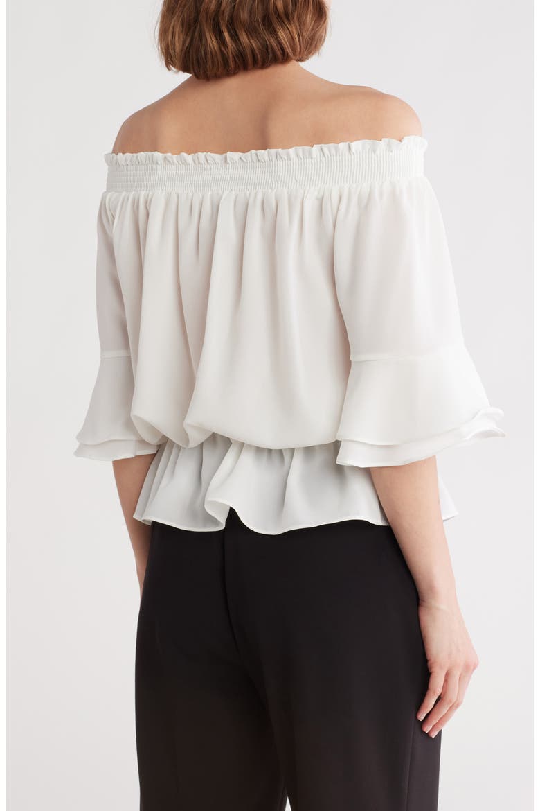 Ruffle Sleeve Peplum Top, Alternate, color, OFF WHITE