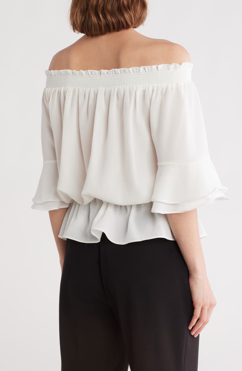 PATRIZIA LUCA Ruffle Sleeve Peplum Top, Alternate, color, Off White