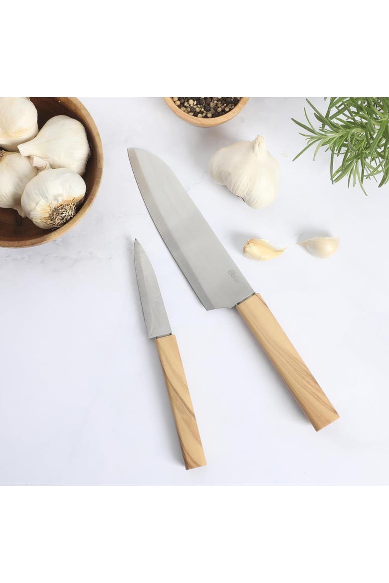 2 Piece Stainless Steel Cutlery Set Faux Wood Handles, Alternate, color, Brown