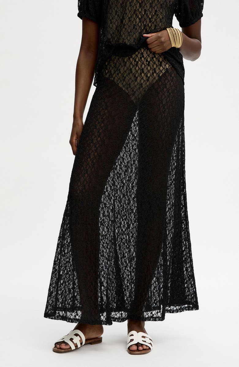 Sam Edelman Lace Knit Maxi Skirt, Alternate, color, True Black