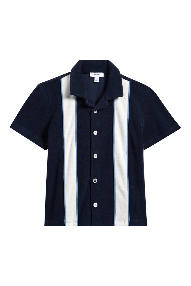Kids' French Terry Button-Up Shirt, Main, color, NAVY/ WHITE