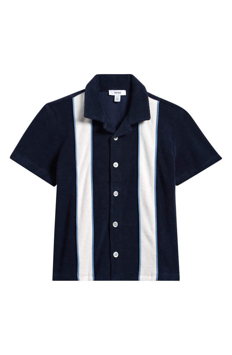 Reiss Kids' French Terry Button-Up Shirt, Main, color, Navy/ White