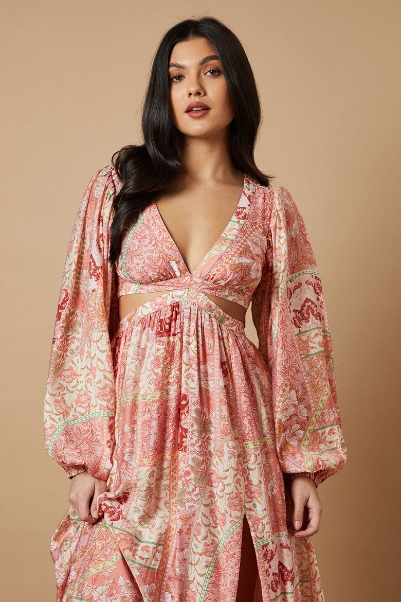 Long Sleeve Side Cutout Maxi Dress, Alternate, color, Pink