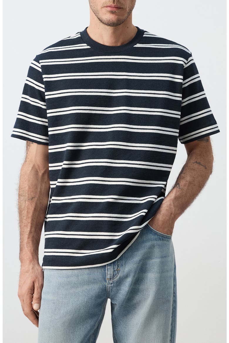 Regular Fit Stripe Cotton Blend T-Shirt, Main, color, NAVY
